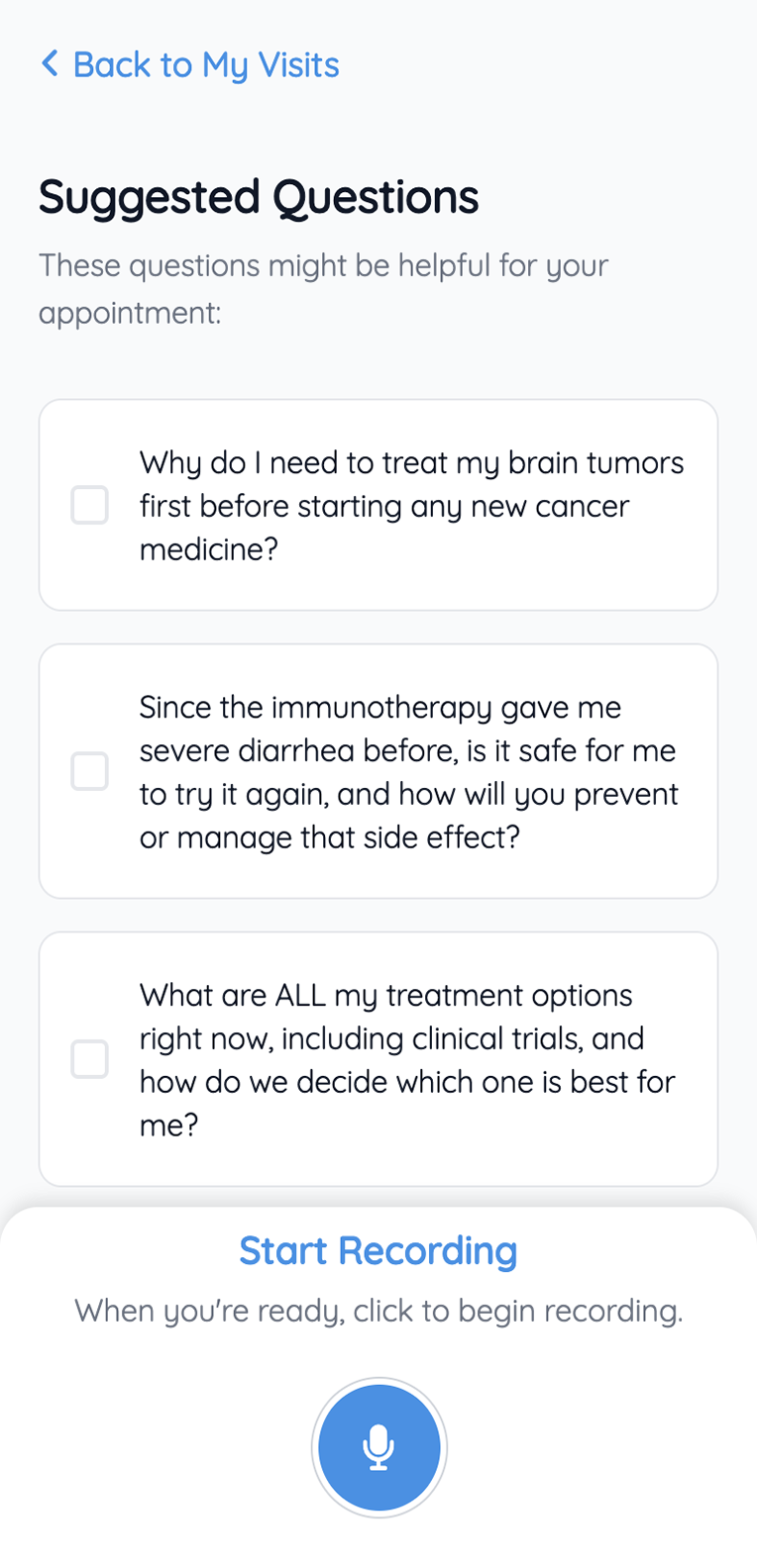 neatly app interface showing conversation recording feature