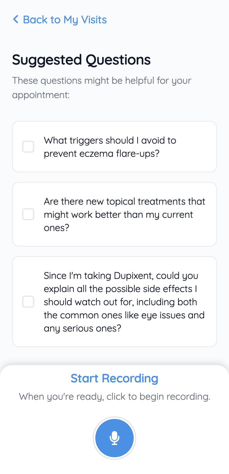 neatly app interface showing conversation recording feature
