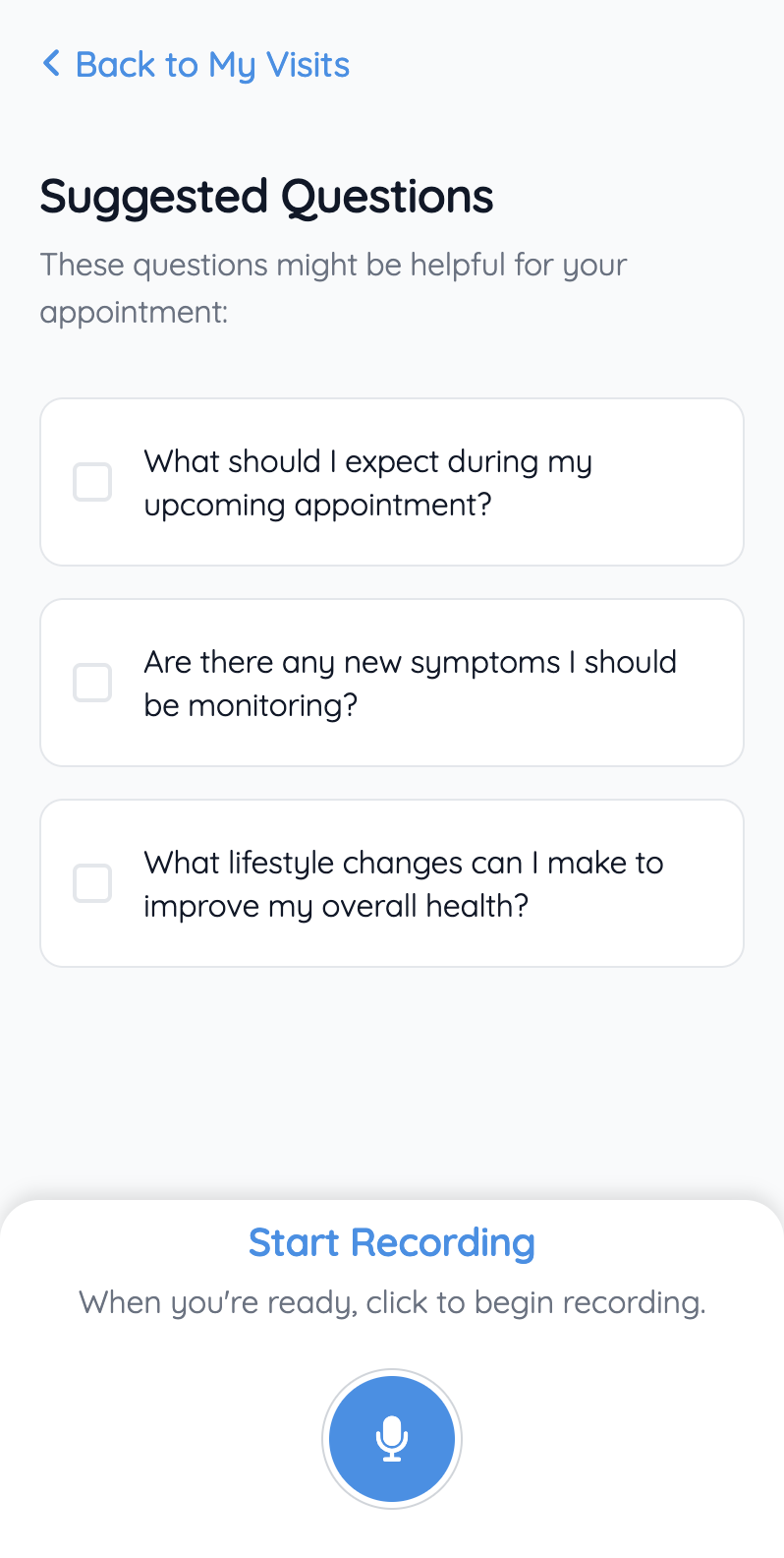 neatly app interface showing conversation recording feature